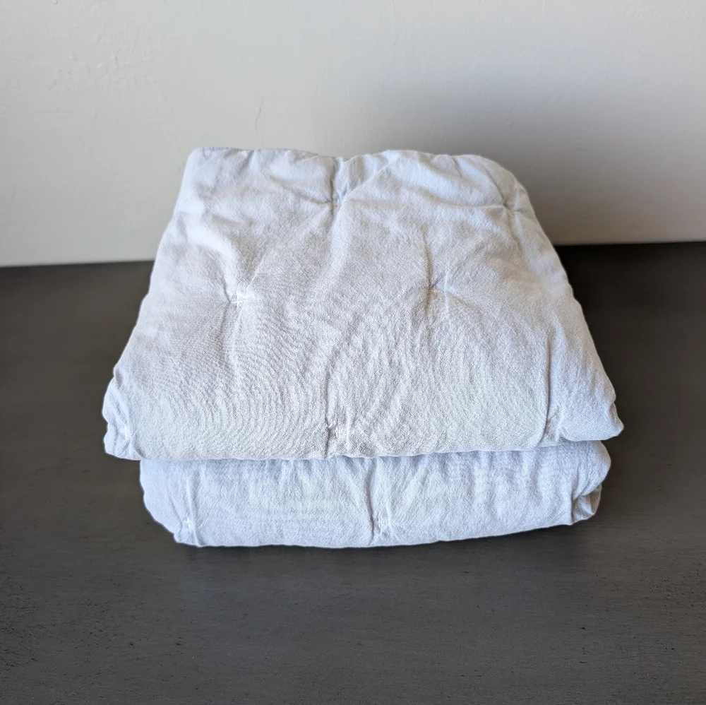 West Elm Light Blue Matelassé Quilted Pillow Covers 20x36 Puckered Cloud King